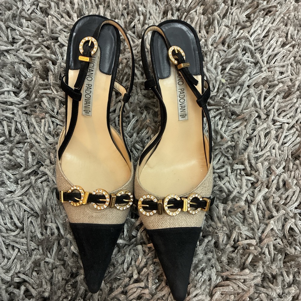 Chic Black and Tan Slingback Heels by Luciano Padovan
